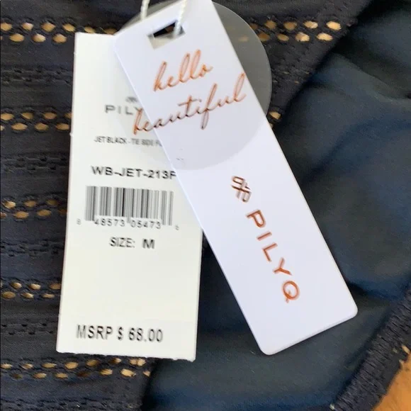 NWT PILYQ Jet Black Tie Side Full Bikini Bottoms M - Picture 2 of 5